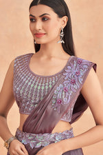 Load image into Gallery viewer, Purple Floral Patterns Designer Lehenga Style Saree
