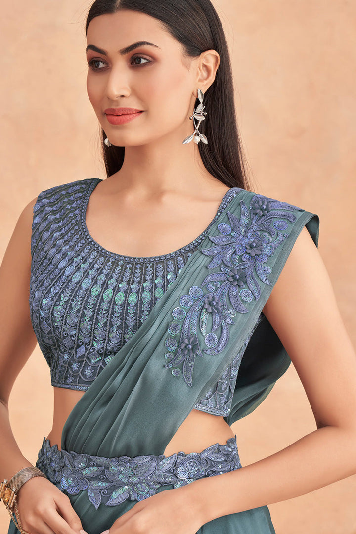 Art Silk Traditional Lehenga Style Saree In Sea Green