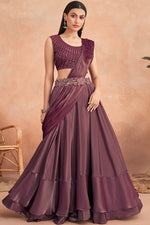 Load image into Gallery viewer, Floral Patterns Lehenga Style Maroon Saree
