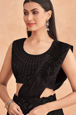 Load image into Gallery viewer, Embroidered Art Silk Lehenga Style Saree In Black
