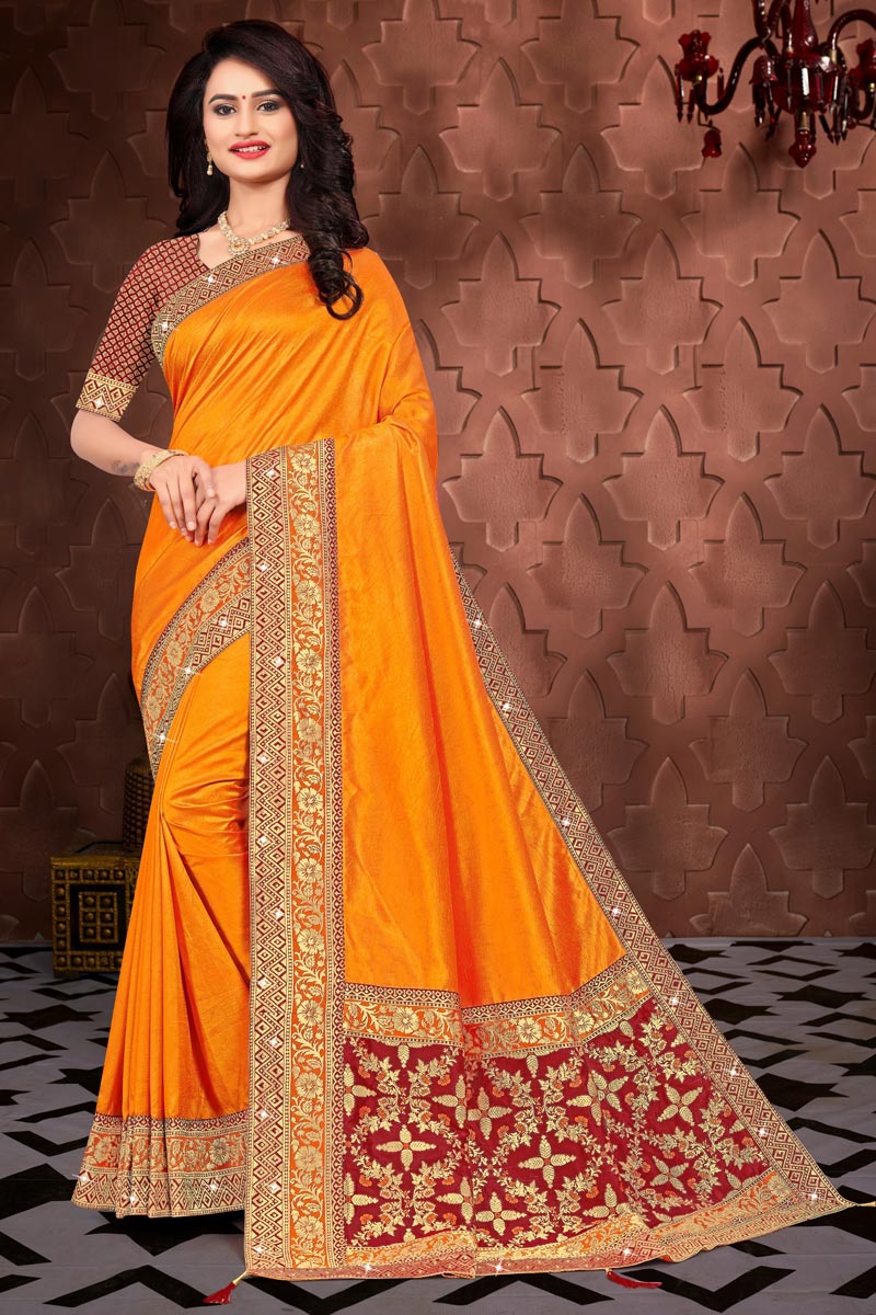 Yellow Color Function Wear Art Silk Fabric Fancy Border Work Saree | Buy Online India