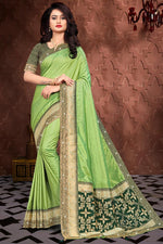Load image into Gallery viewer, Party Wear Art Silk Fabric Fancy Border Work Saree In Green Color
