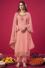 Load image into Gallery viewer, Party Wear Peach Color Trendy Embroidered Straight Cut Suit In Georgette Fabric
