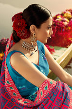 Load image into Gallery viewer, Cyan Color Printed Designer Wedding Wear Art Silk Fabric Lehenga Choli