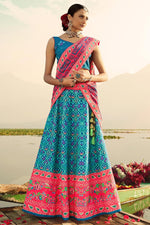 Load image into Gallery viewer, Cyan Color Printed Designer Wedding Wear Art Silk Fabric Lehenga Choli