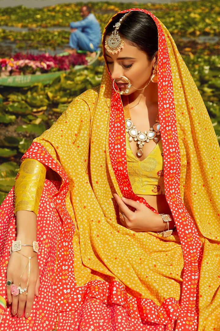 Art Silk Fabric Printed Wedding Wear Designer Lehenga Choli In Red Color