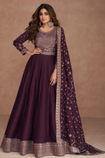 Load image into Gallery viewer, Shamita Shetty Creative Art Silk Fabric Gown With Dupatta In Wine Color
