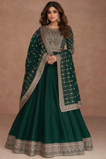 Load image into Gallery viewer, Shamita Shetty Incredible Art Silk Fabric Dark Green Color Gown With Dupatta
