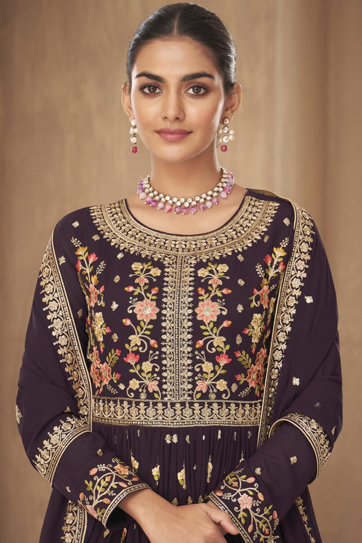 Purple Color Captivating Georgette Fabric Festive Wear Readymade Palazzo Salwar Kameez