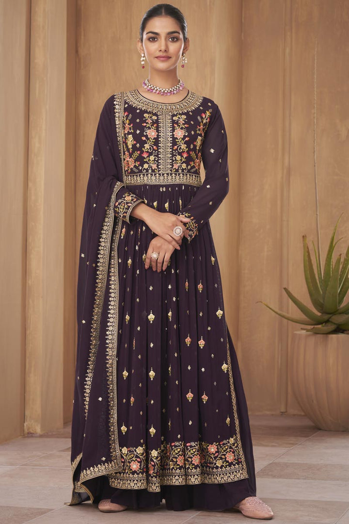 Purple Color Captivating Georgette Fabric Festive Wear Readymade Palazzo Salwar Kameez