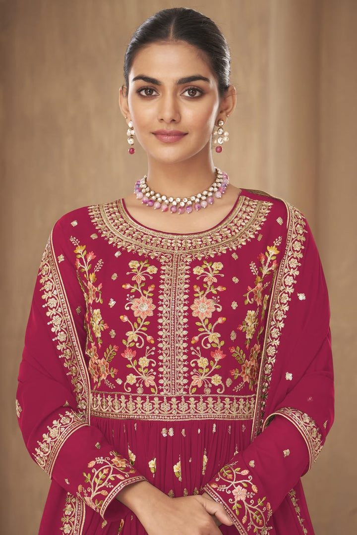 Georgette Fabric Sangeet Wear Stunning Readymade Palazzo Salwar Suit In Pink Color