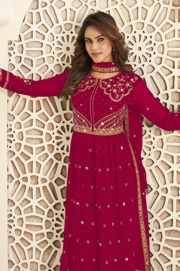 Fabulous Georgette Fabric Red Color Palazzo Suit