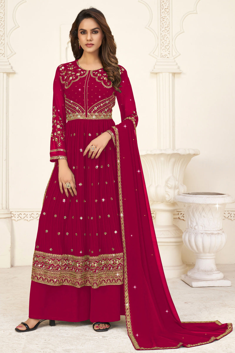 Fabulous Georgette Fabric Red Color Palazzo Suit