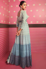 Load image into Gallery viewer, Dazzling Georgette Fabric Light Cyan Color Embroidered Palazzo Suit
