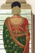 Load image into Gallery viewer, Forest Green Banarasi Silk Saree With Designer Blouse
