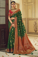 Load image into Gallery viewer, Forest Green Banarasi Silk Saree With Designer Blouse
