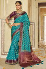 Load image into Gallery viewer, Exquisite Cyan Color Banarasi Silk Saree With Designer Blouse
