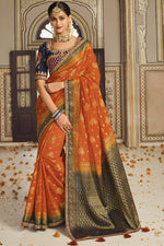 Load image into Gallery viewer, Attractive Orange Banarasi Silk Saree With Designer Blouse

