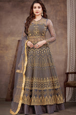 Load image into Gallery viewer, Net Fabric Grey Color Embroidered Winsome Anarklai Suit
