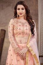 Load image into Gallery viewer, Peach Color Function Look Net Fabric Stylish Sharara Top Lehenga
