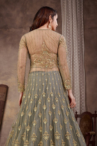 Function Look Grey Net Fabric Elegant Sharara Top Lehenga