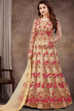 Load image into Gallery viewer, Cream Color Net Fabric Alluring Embroidered Anarklai Suit
