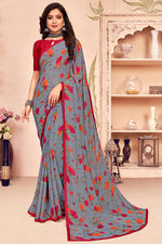 Load image into Gallery viewer, Georgette Fabric Casual Wear Printed Grey Saree
