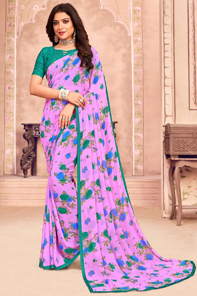 Pink Color Georgette Fabric Elegant Printed Saree