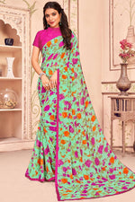 Load image into Gallery viewer, Georgette Fabric Sea Green Color Printed Saree
