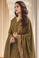 Load image into Gallery viewer, Jasmin Bhasin Jacquard Fabric Mehendi Green Color Excellent Salwar Suit
