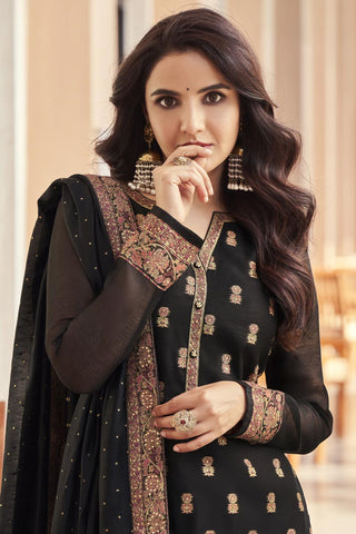 Jasmin Bhasin Fascinating Black Color Jacquard Fabric Salwar Suit