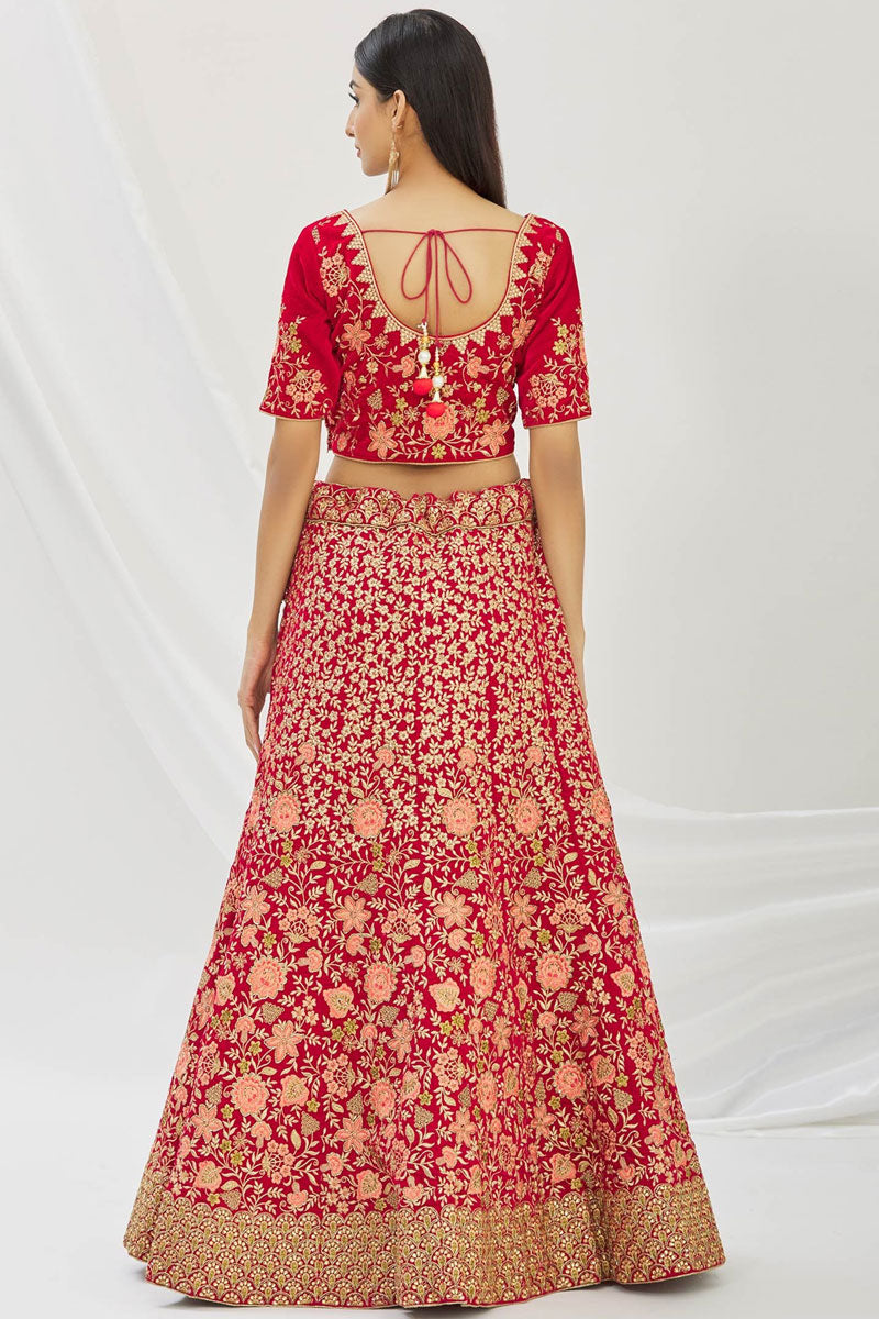 Red Embroidered Bridal Lehenga Choli Cgoli In Velvet Fabric