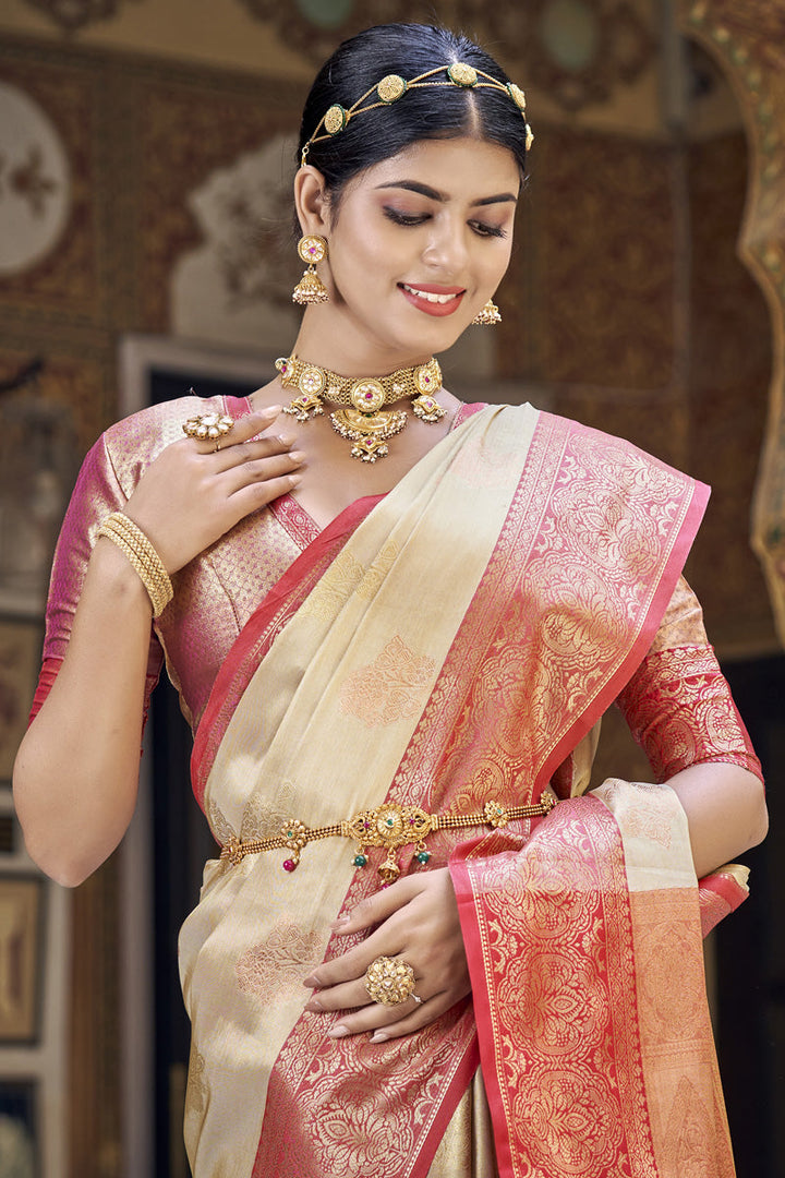 Art Silk Tempting Banarasi Saree In Beige Color