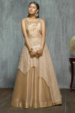 Load image into Gallery viewer, Party Wear Sequins Work Beige Color Fashionable Long Gown With Dupatta In Net Fabric
