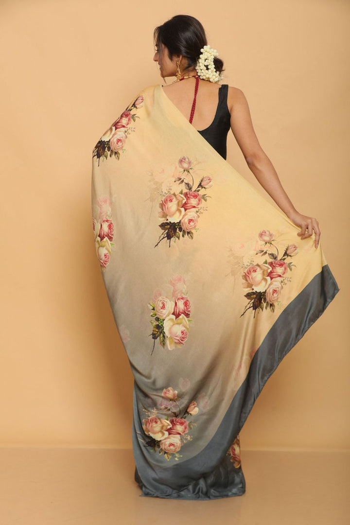Daily Wear Satin Fabric Printed Saree In Beige Color