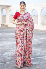 Load image into Gallery viewer, Satin Fabric Printed Casual Saree In Peach Color
