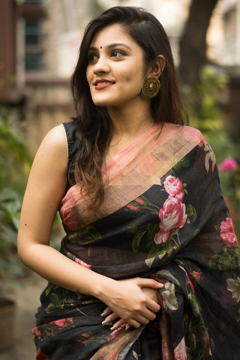 Fancy Fabric Black Color Casual Wear Digital Printed Saree
