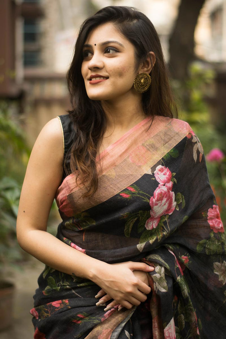 Fancy Fabric Black Color Casual Wear Digital Printed Saree