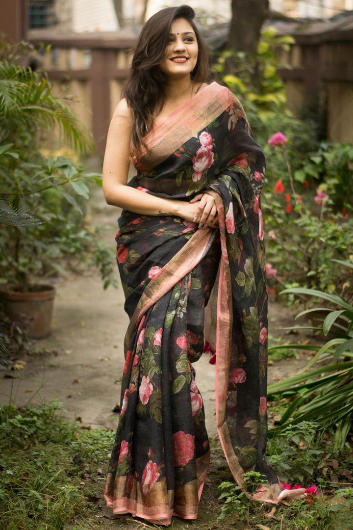 Fancy Fabric Black Color Casual Wear Digital Printed Saree