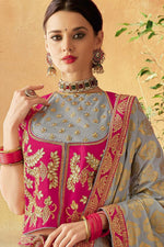 Load image into Gallery viewer, Patterned Embroidered Work On Grey Color Brocade Fabric Wedding Wear Lehenga
