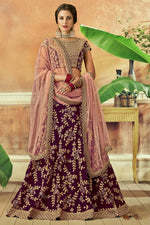 Load image into Gallery viewer, Taffeta Silk Fabric Wedding Wear Superior Lehenga In Wine Color With Embroidered Work
