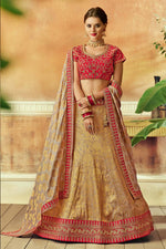 Load image into Gallery viewer, Jacquard Silk Fabric Wedding Wear Glorious Lehenga In Beige Color With Embroidered Work
