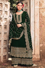 Load image into Gallery viewer, Dark Green Color Embellished Embroidered Palazzo Suit In Georgette Fabric
