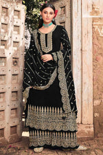 Load image into Gallery viewer, Stunning Black Color Georgette Fabric Embroidered Palazzo Suit
