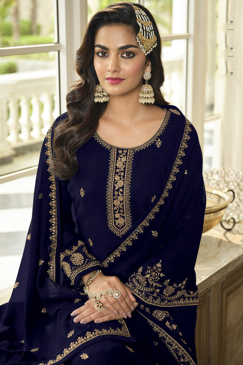 Vintage Blue Color Georgette Fabric Function Wear Sharara Suit | Buy Online India