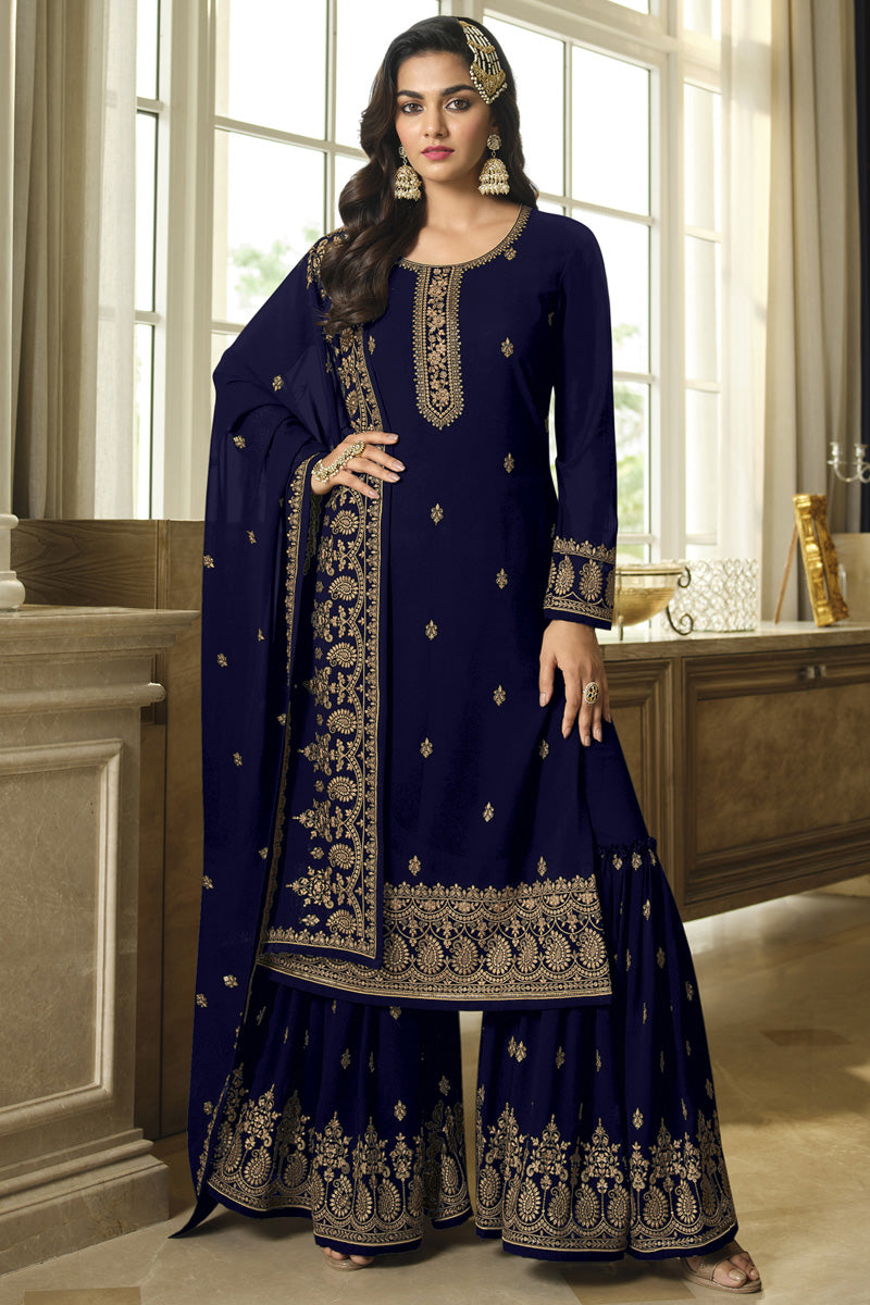 Vintage Blue Color Georgette Fabric Function Wear Sharara Suit | Buy Online India
