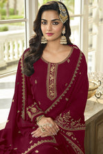 Load image into Gallery viewer, Maroon Color Function Wear Wonderful Sharara Suit In Georgette Fabric
