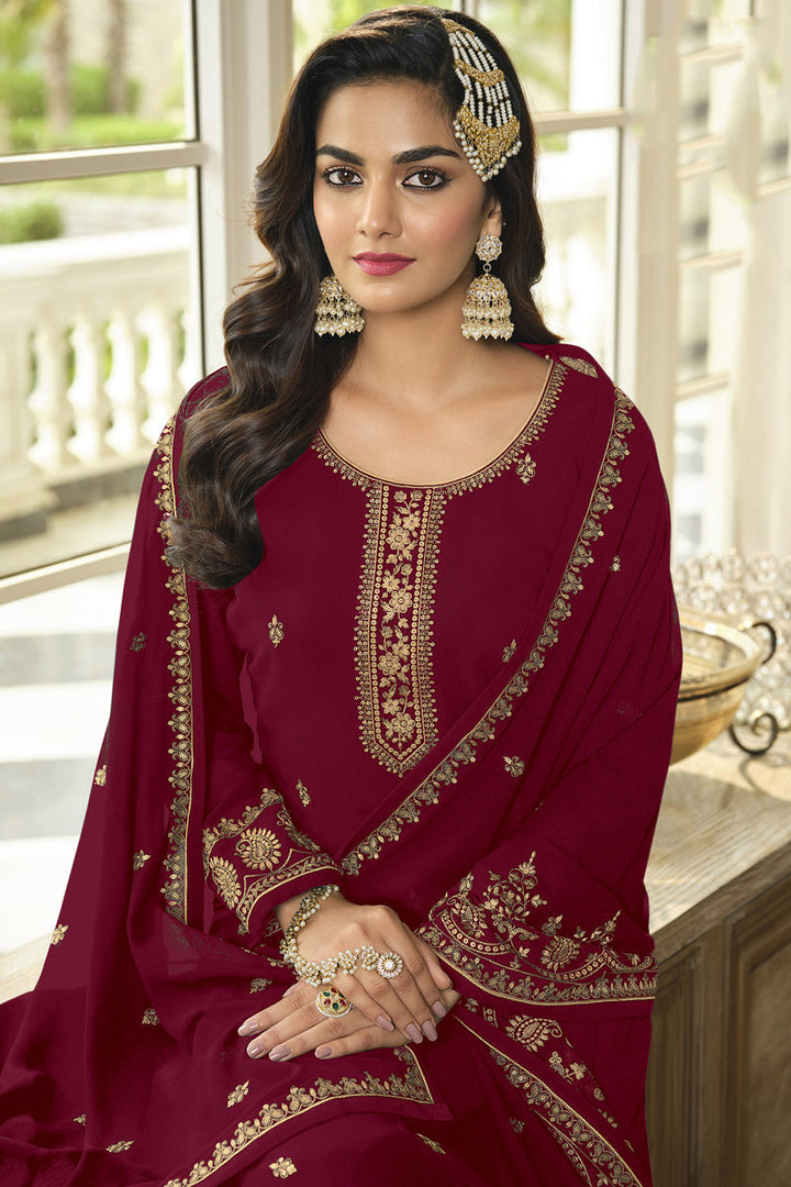 Maroon Color Function Wear Wonderful Sharara Suit In Georgette Fabric