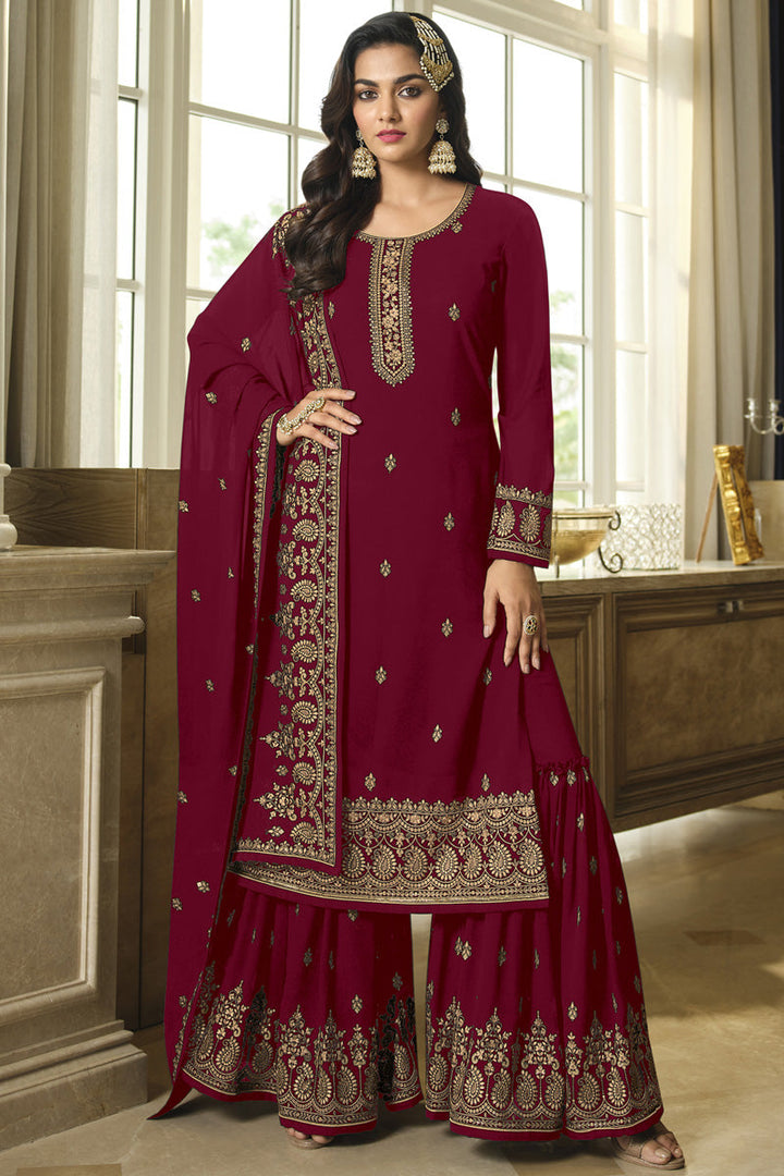 Maroon Color Function Wear Wonderful Sharara Suit In Georgette Fabric