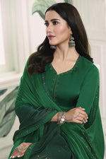 Load image into Gallery viewer, Designer Party Wear Georgette Straight Cut Dress With Swarovski Work In Green
